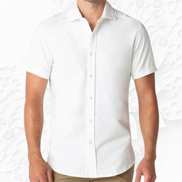 Swet Tailor White Polished Short Sleeve Collared Button Up Shirt  - Picture 1 of 6